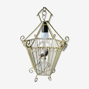 Chandelier suspension in metal, cage shape, from the 60s