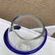 Contemporary vase in blown transparent glass & cobalt blue thread.