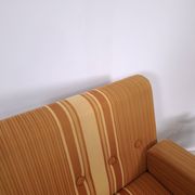 Jaren 70 uittrekbare lounge fauteuil bruin gestreept met Chromen buisframe