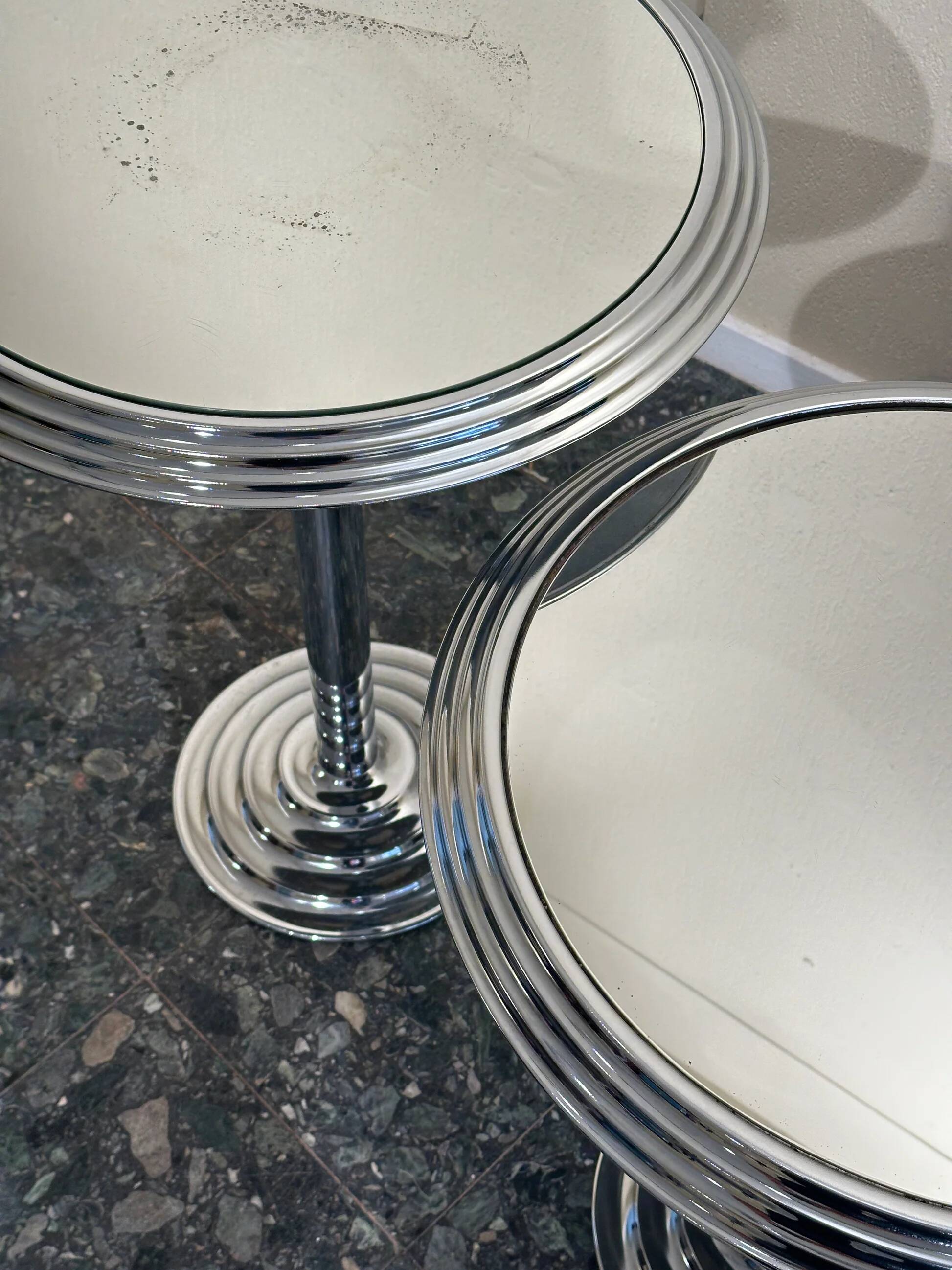 Pair of chrome mirrored sidetables, 1980s