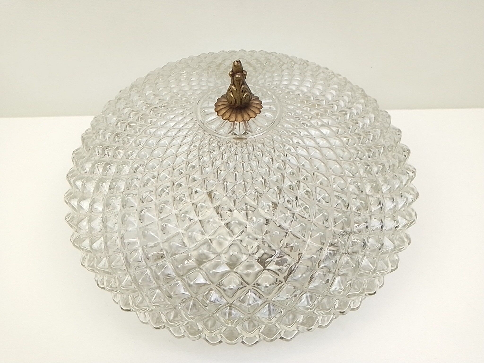 Vintage round ceiling lamp in glass and brass – Diameter 30 cm