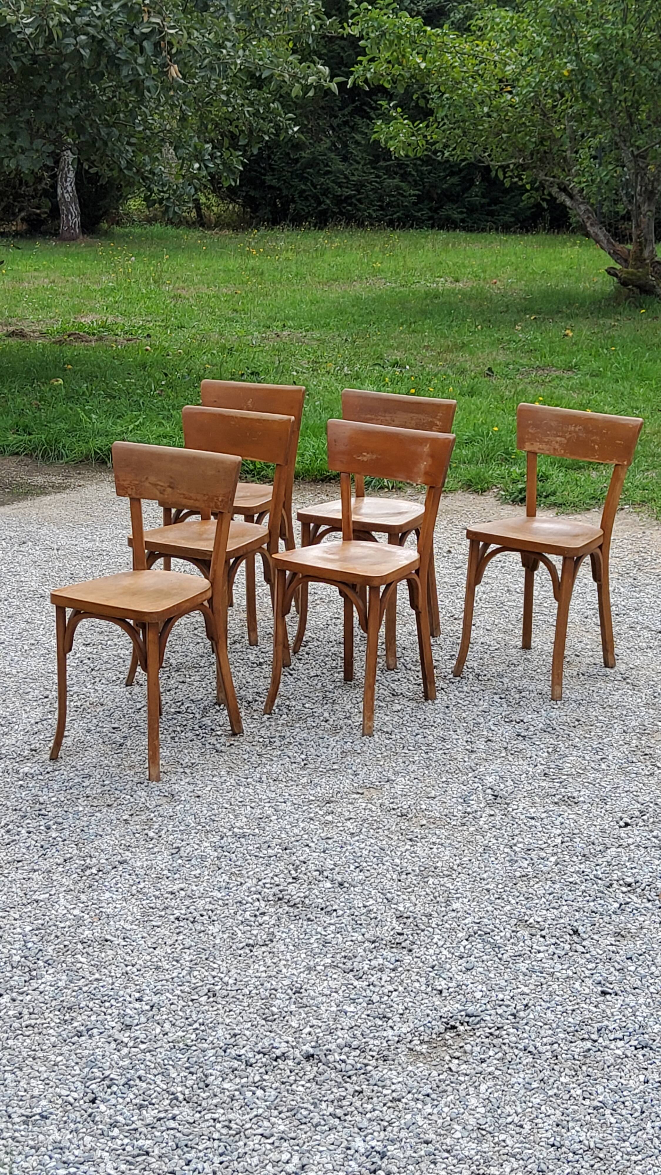 Set of 6 Baumann bistro chairs from the 50s stamp with iron