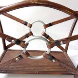 1950s metal magazine rack with imitation leather and bamboo
