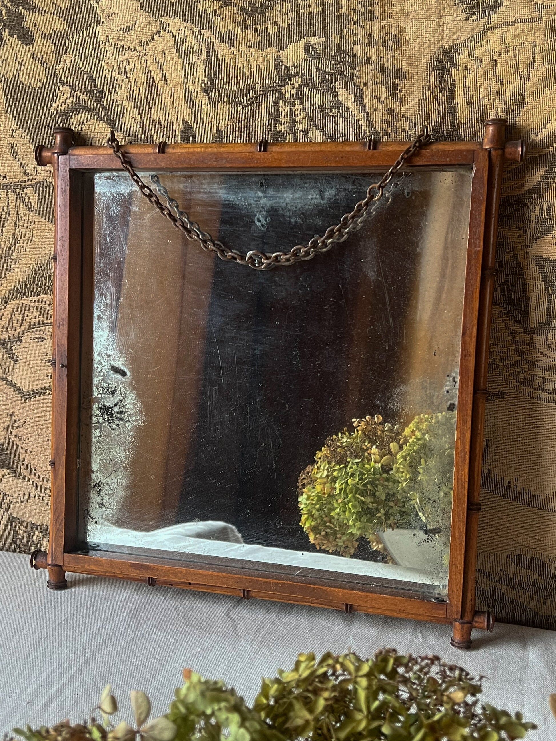 19th-century French chinoiserie-style mirror with a bamboo frame