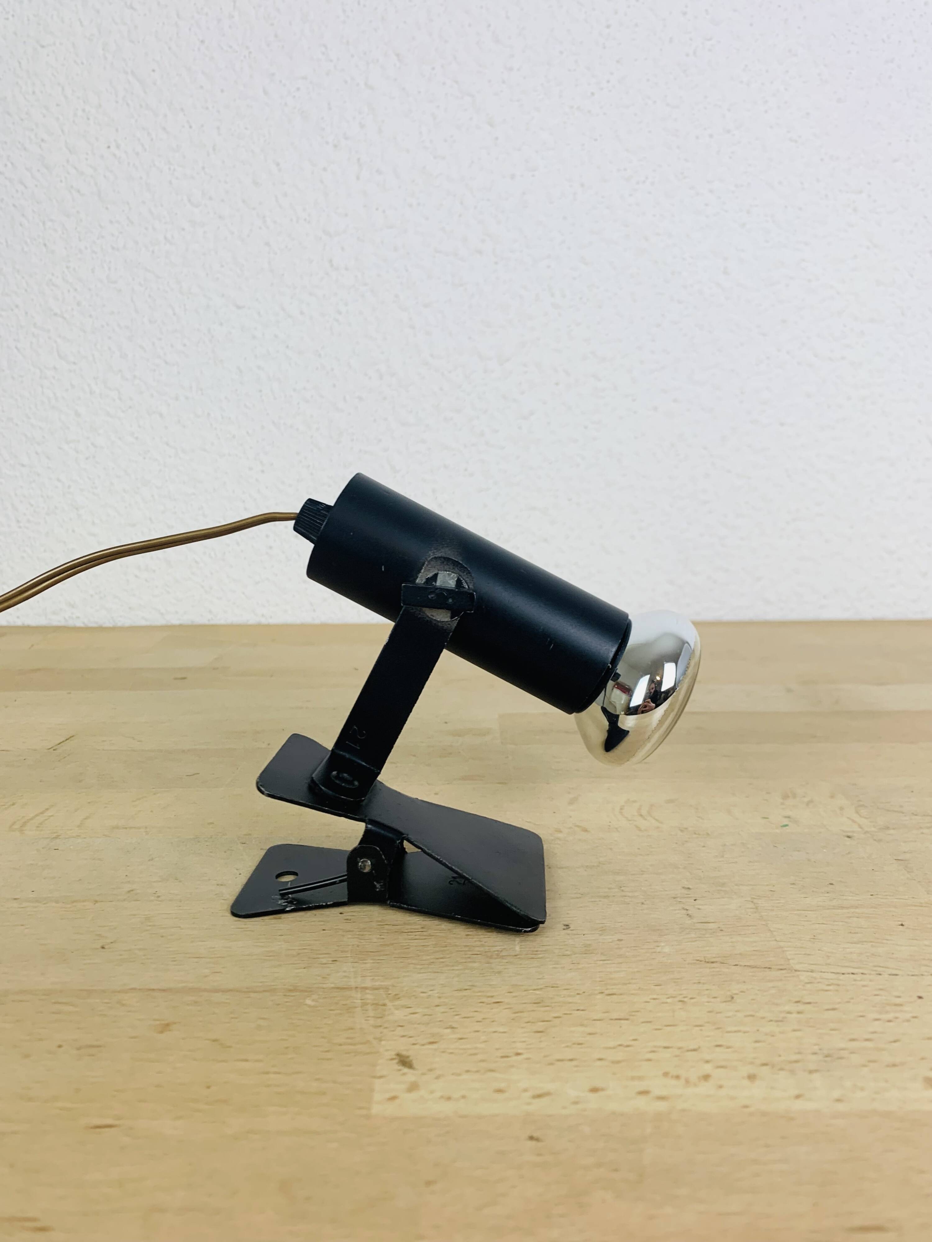 Vintage clamp spotlight, black metal, 70s