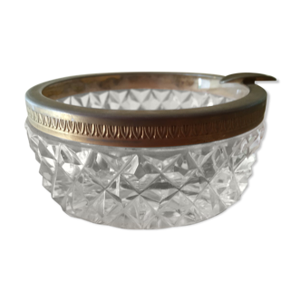 Antique ashtray molded glass with decorated brass edge