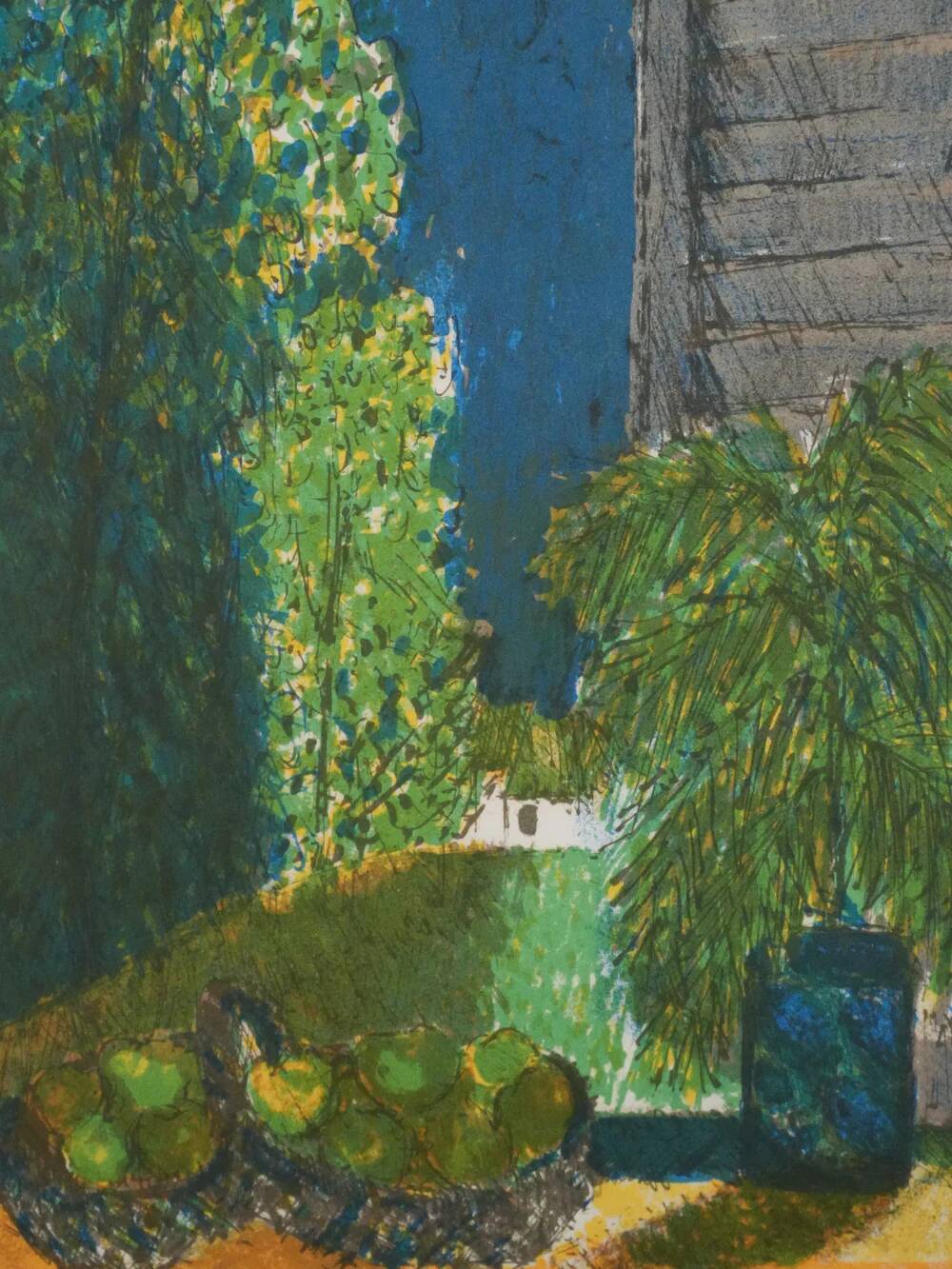 Guy Bardone: Window with Fruits, signed original lithograph.