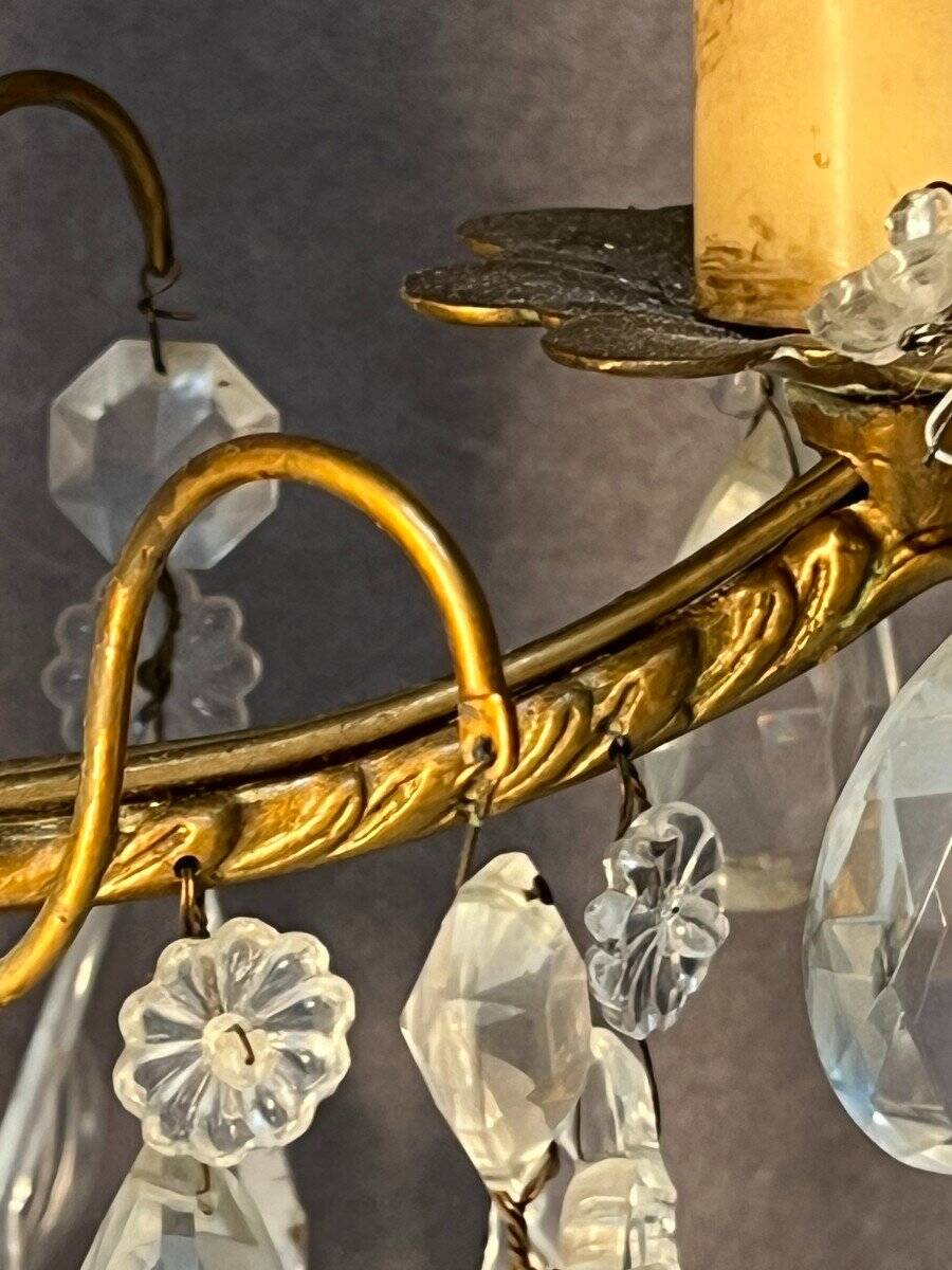 Pair of antique chandeliers, in brass with cut glass pendants, early 20th century