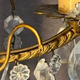 Pair of antique chandeliers, in brass with cut glass pendants, early 20th century