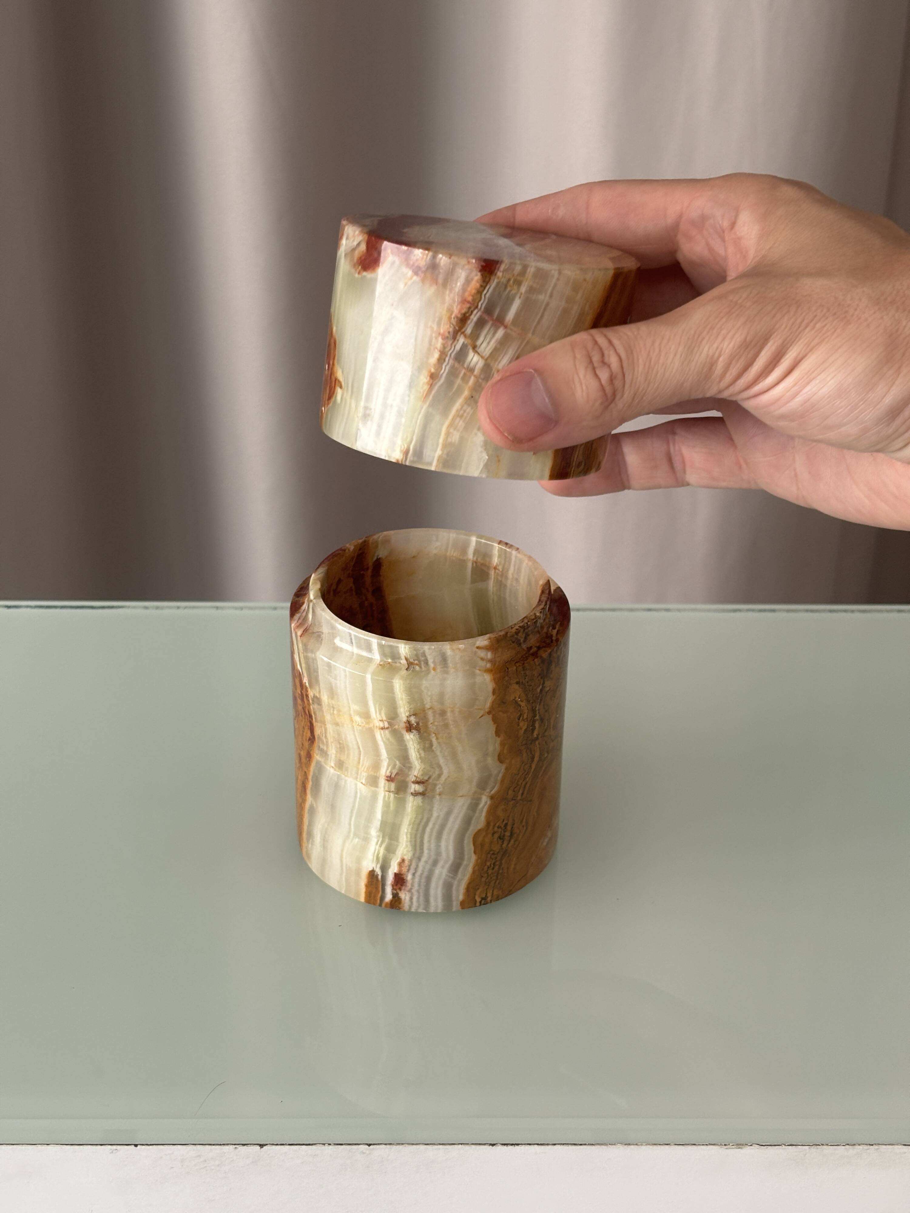 Vintage Hand-Carved Onyx Vessel | Cachepot | Sculptural Stone Bowl
