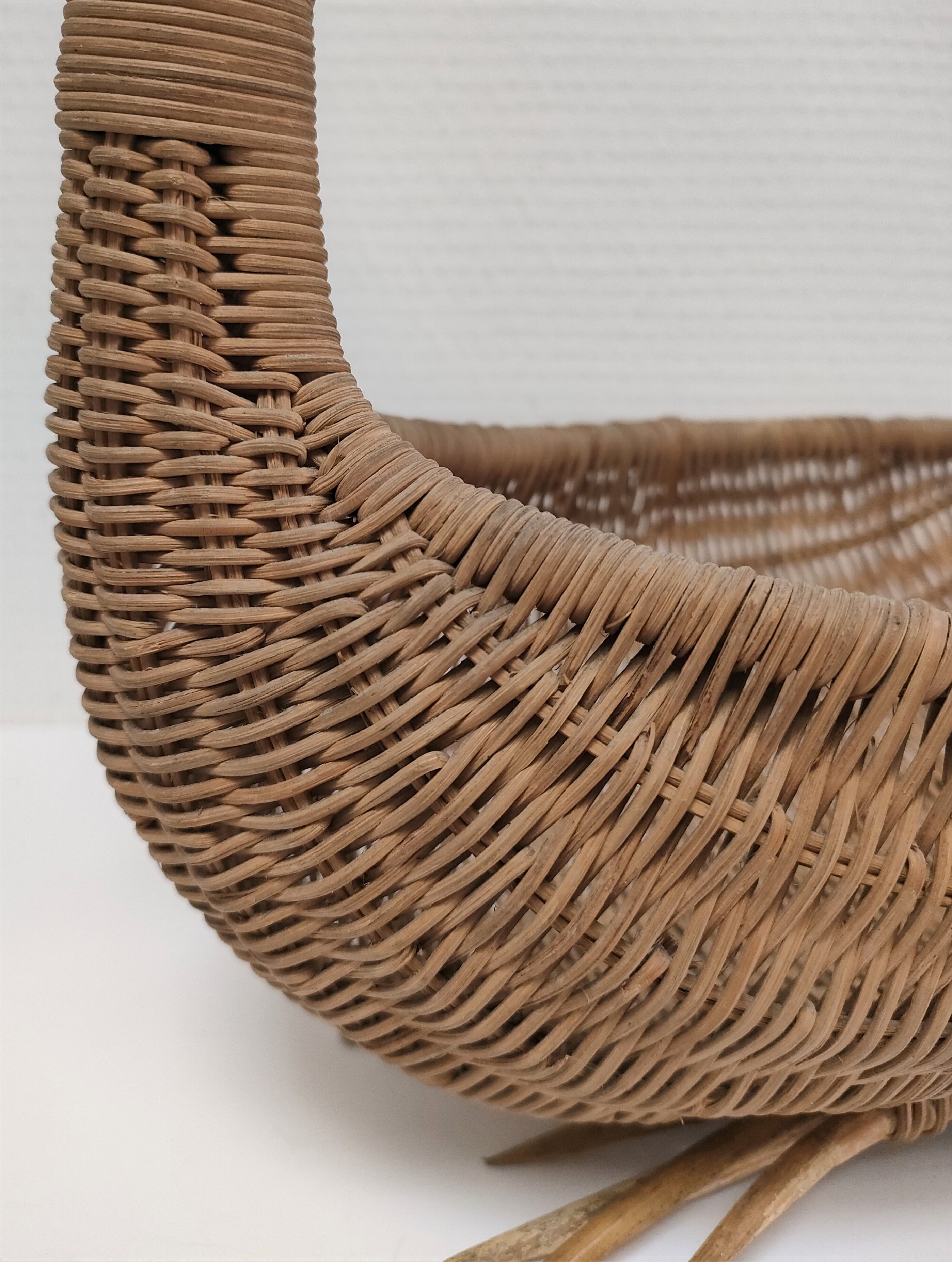 Zoomorphic basket bird, wicker braided vintage