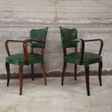 Paire de fauteuil bridge vintage vert