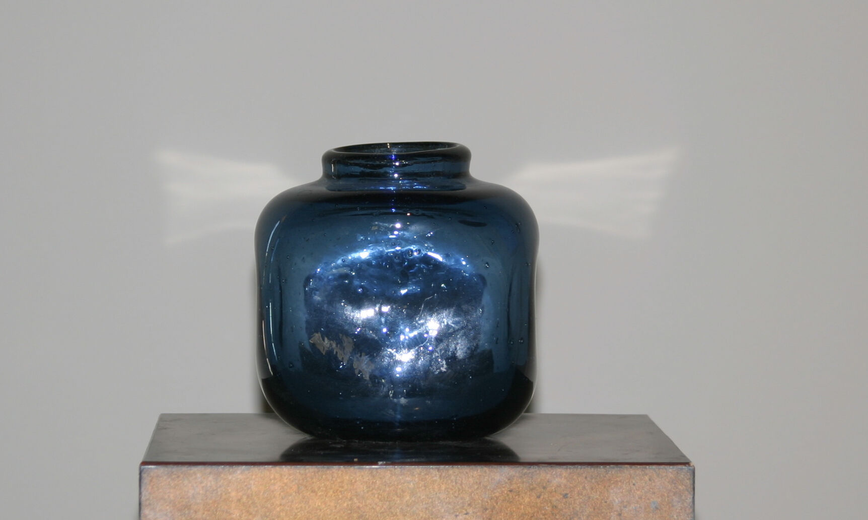 Blue glass vase, signed Morin, Dieulefit