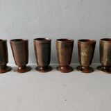 Lot of 6 sandstone mazagrans enamelled by Isabelle Roger and Pierre Bernier