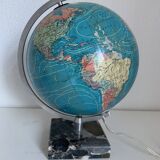 Globe terrestre, mappemonde Taride en verre et marbre, 1976