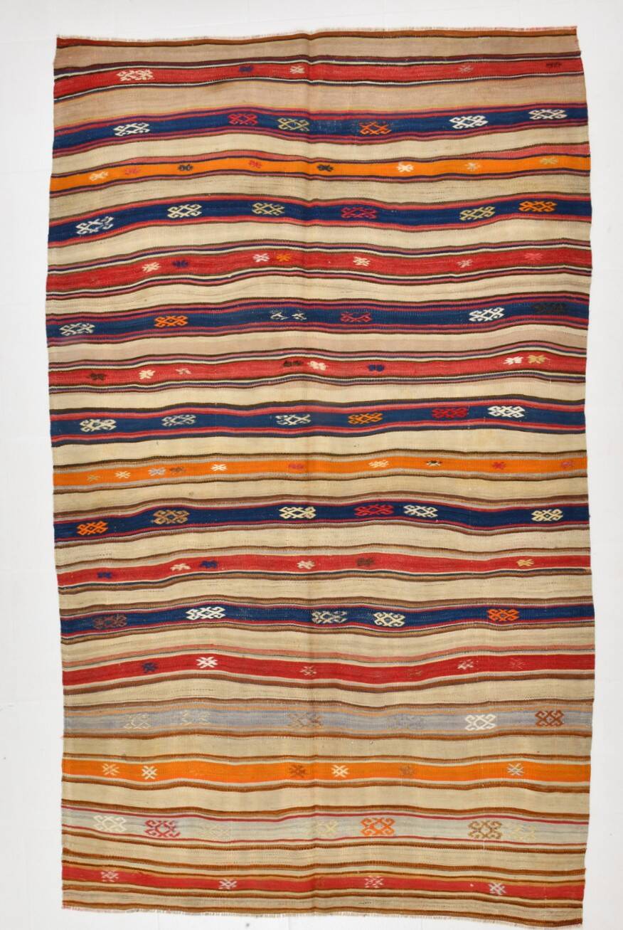 5x9 Multicolor Striped Pattern Handmade Wool Kilim Rug, 162x267 Cm
