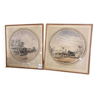 Lot of two equestrian engravings from the 19th century