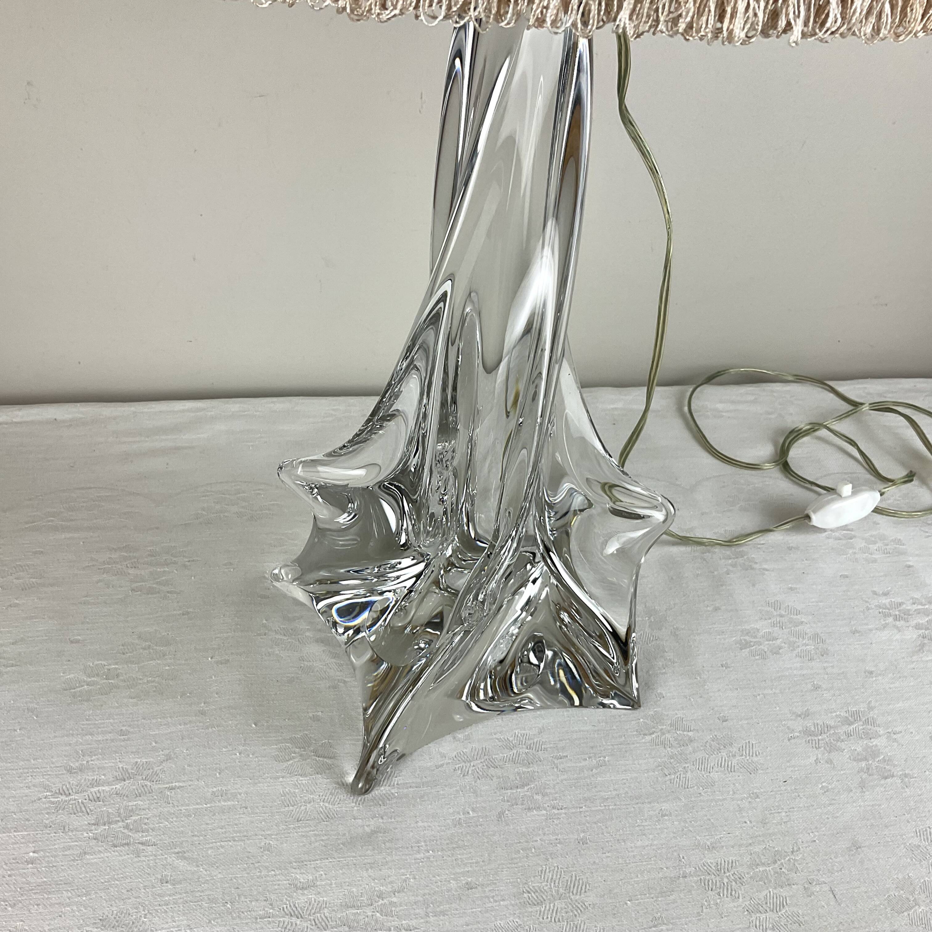 Solid glass lamp and dried flower lampshade from the 60s/70s