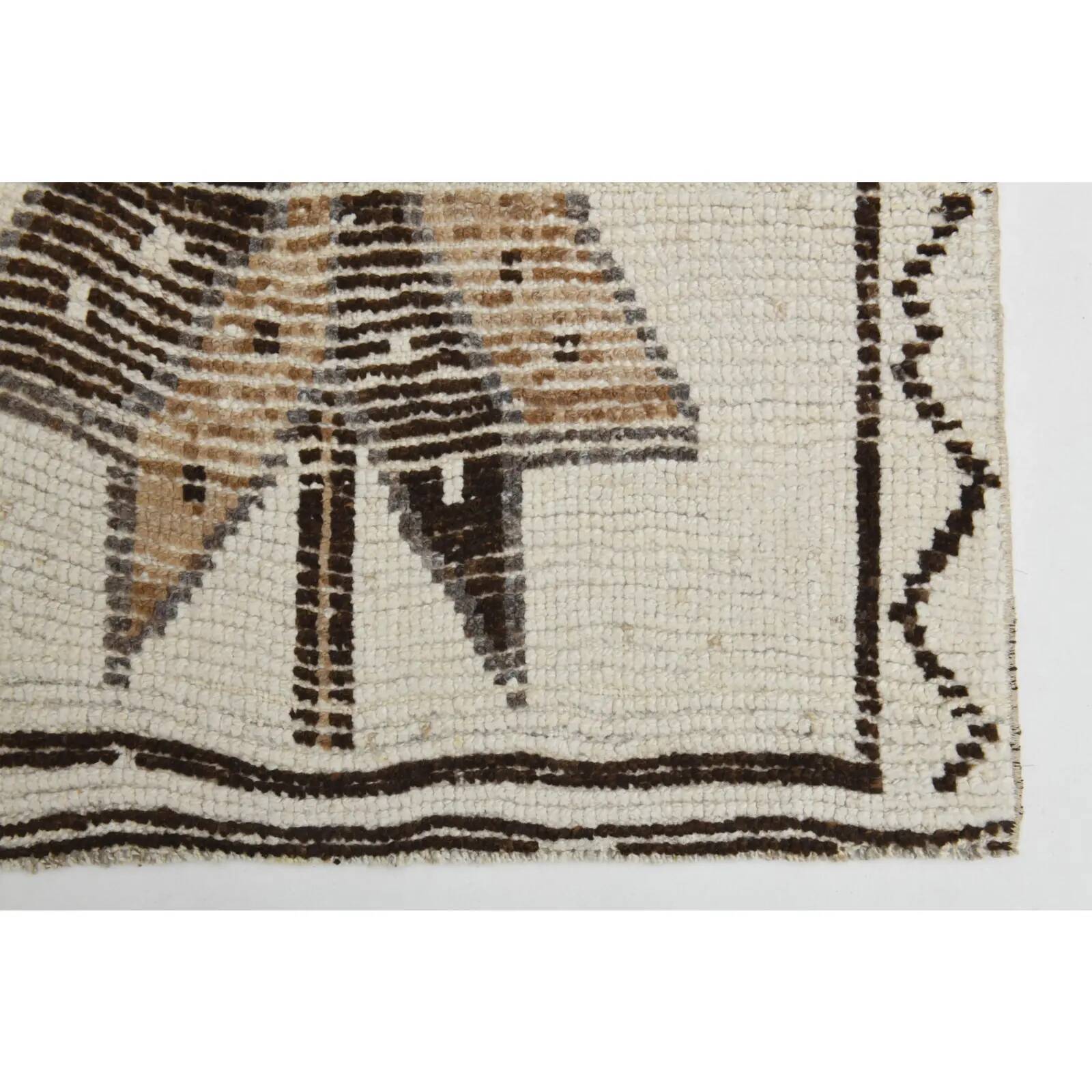 1970s vintage Turkish Oushak handmade wool cotton white runner rug 98x320