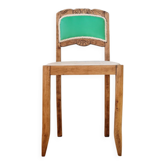 Renovated antique chair – carved wood and green backrest