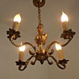 Beautiful Vintage French 4  Light Bronze Chandelier Acanthus Leaf Detail 3672