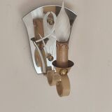 Single-light wall sconce in brass and metal with engraved mirror plate - 1950s