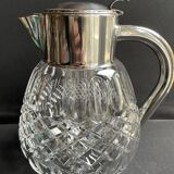 Important jug with ice reserve in cut crystal and silver-plated metal