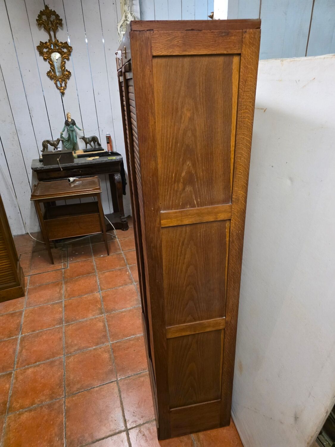 Antique double curtain oak cabinet