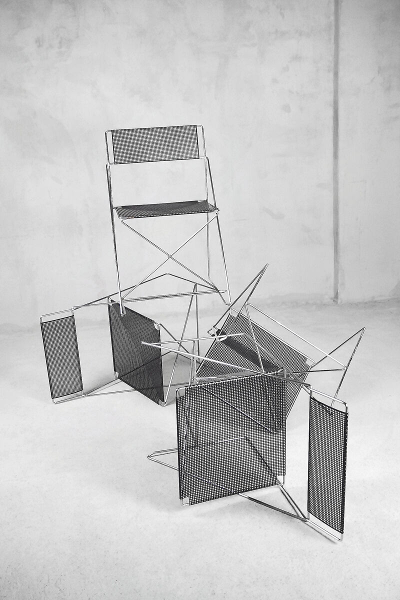 Minimalist Metal X-Line Chairs by Niels Jørgen Haugesen for Hybodan, 1970s, Set of 4