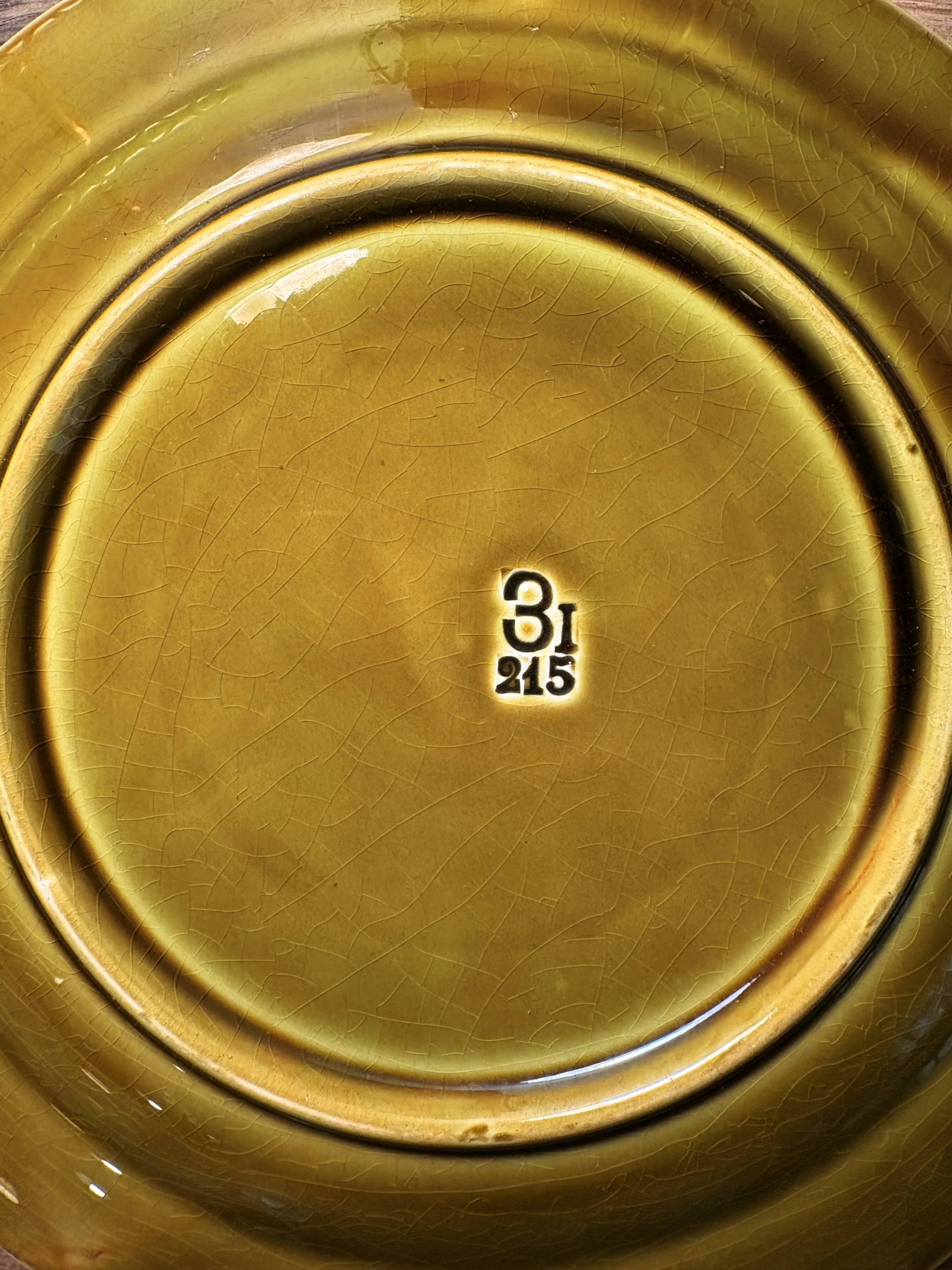 Antique molded earthenware plate – bird and wheat wheat decoration – barbotine style