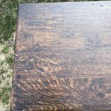 Vintage desk table in solid oak with 1 drawer facing turned legs with sleepers.