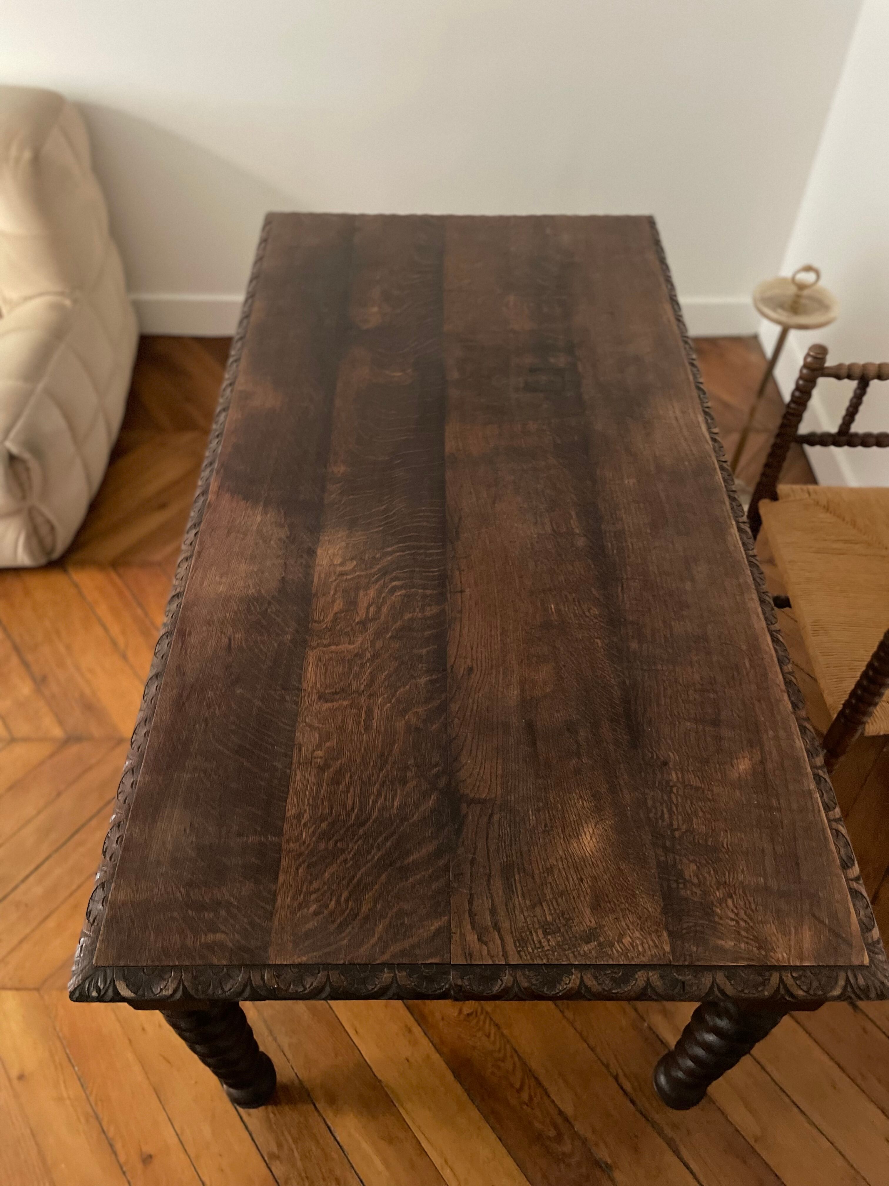 Old farm dining table Louis XIII turned wood