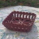 Fruit bowl in red slip, square shape, enamelled ceramic, old