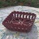 Fruit bowl in red slip, square shape, enamelled ceramic, old