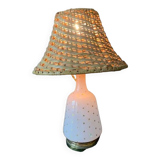 Napoleon III starry opaline lamp and rattan lampshade