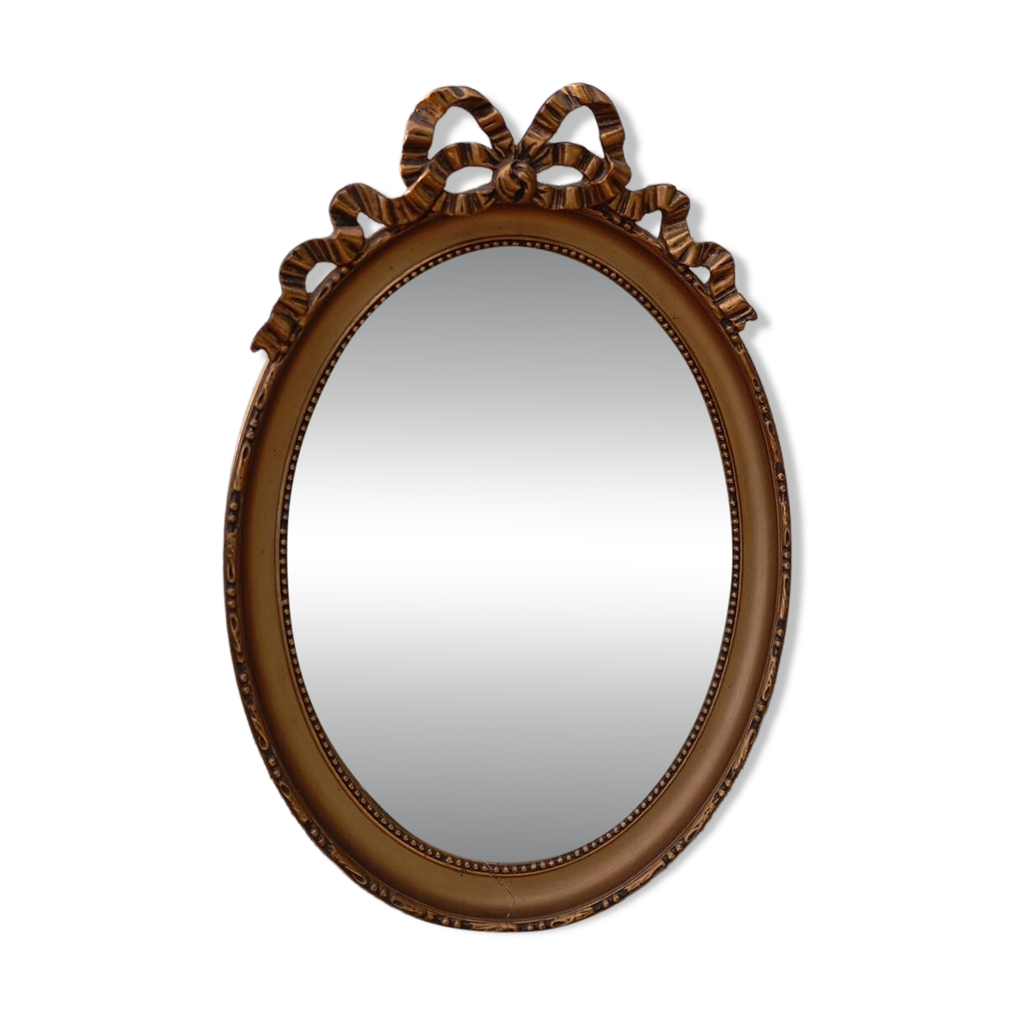 Vintage Louis XVI style oval gold mirror / bow