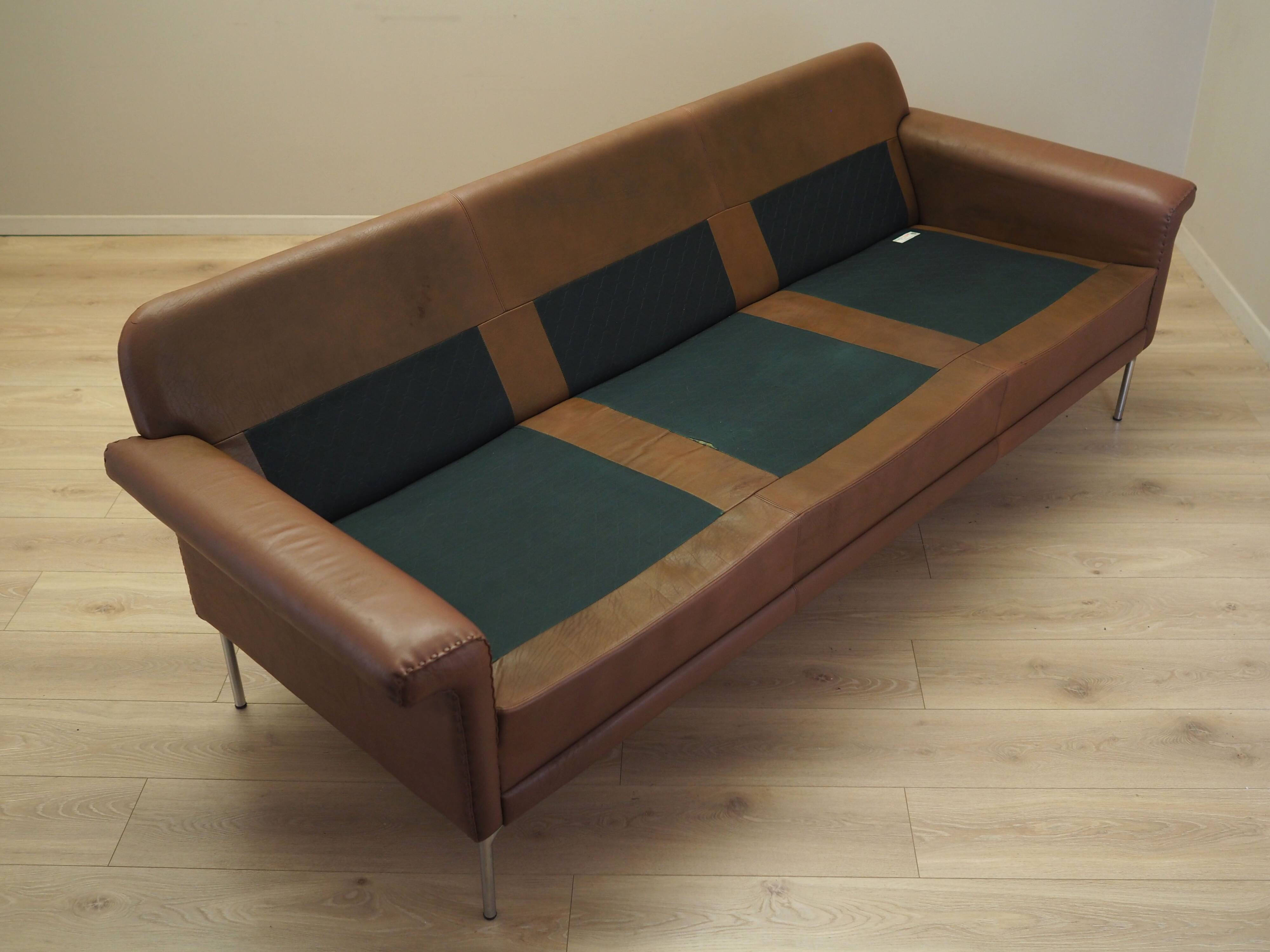 Brown leather sofa, Danish design, 1960s, manufactured by AS Vejen Polstermøbe