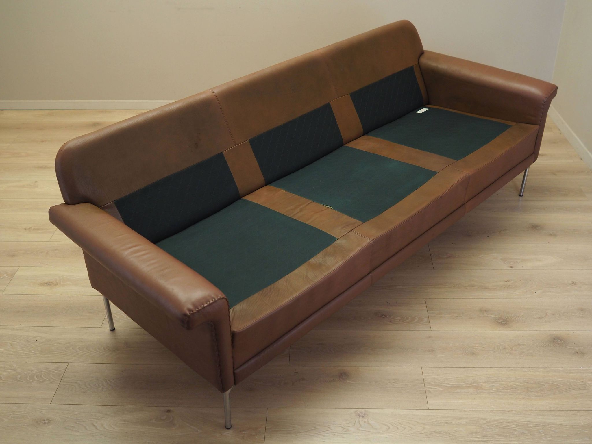 Brown leather sofa, Danish design, 1960s, manufactured by AS Vejen Polstermøbe
