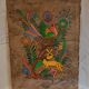 Peinture artisanale mexicaine biche et oiseau sur fibre végétale naturelle