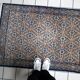 1950s handmade wool floral rug, ivory and blue, 98 × 145 cm