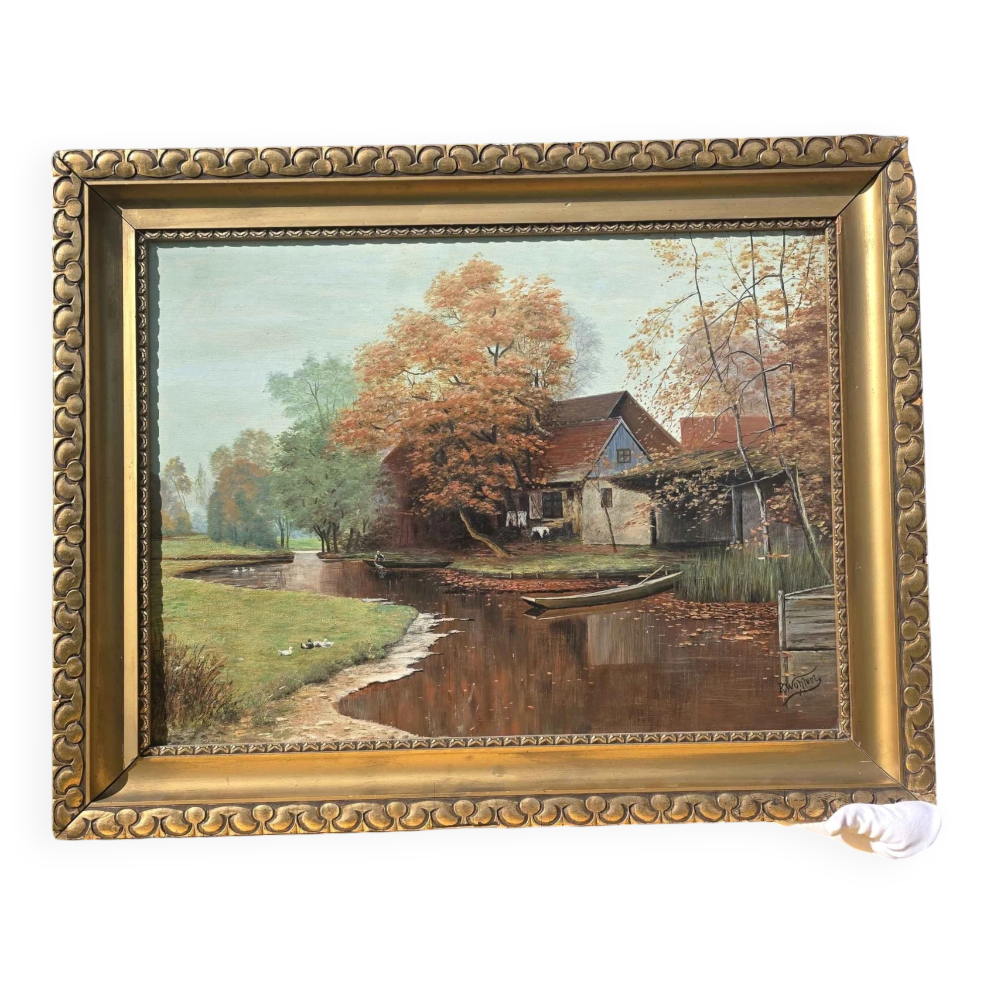 Vintage Autumn Landscape Oil Painting