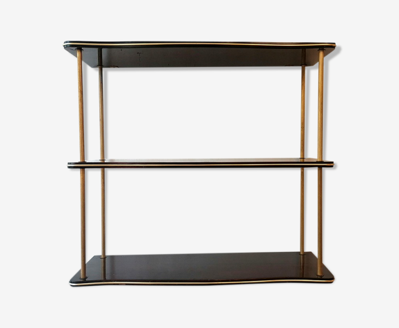 Etagère bois vernis et laiton 1960