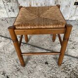 Vintage Wooden Stool with Woven Seat #D502
