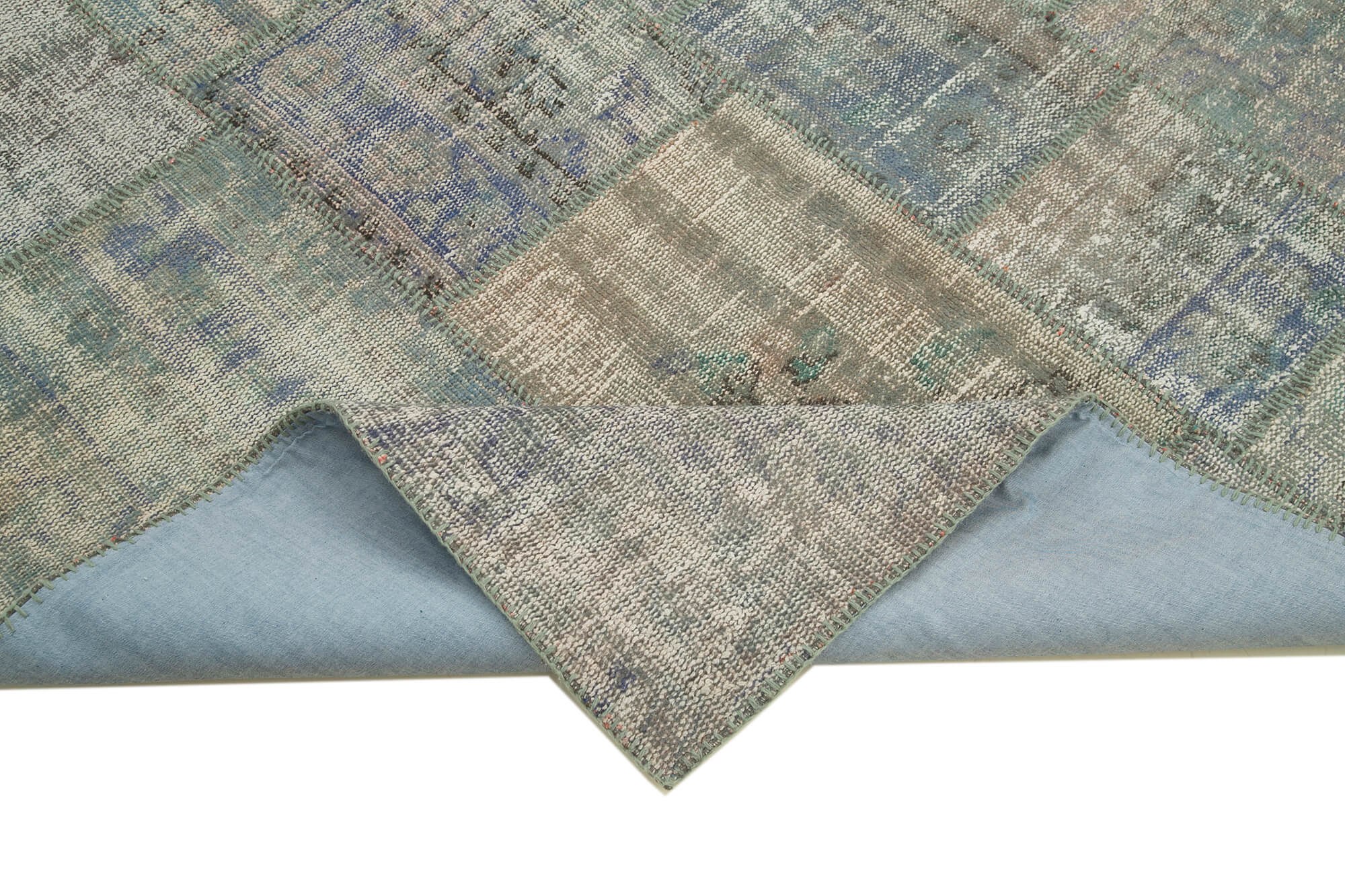 Handwoven Anatolian Contemporary 173 cm x 247 cm Grey Patchwork Carpet