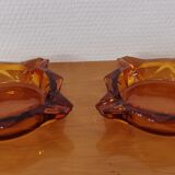 2 vintage luminarc amber star ashtrays from the 1970s