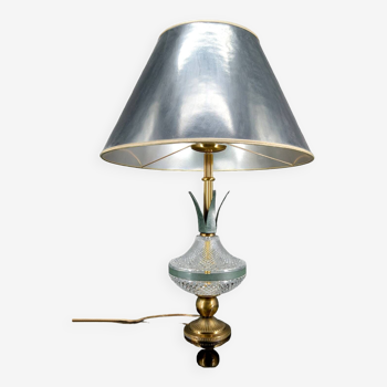 Lampe Ananas en cristal et métal patiné, France, 1950