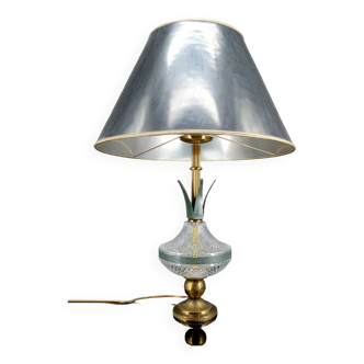 Lampe Ananas en cristal et métal patiné, France, 1950