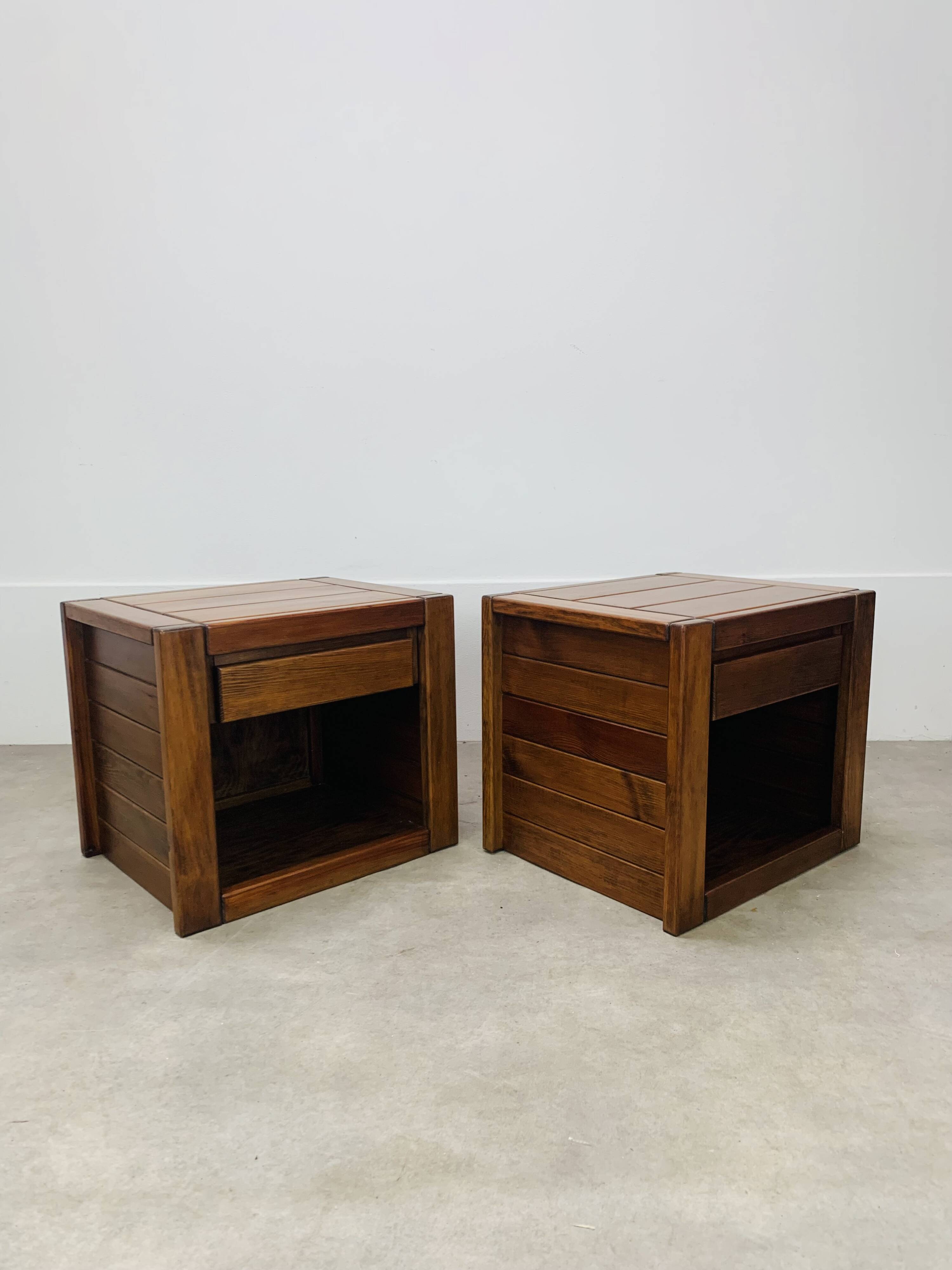 Pair of vintage Maison Regain elm bedside tables