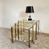 Trio de tables basses « Nido » laiton et verre Italie 70s