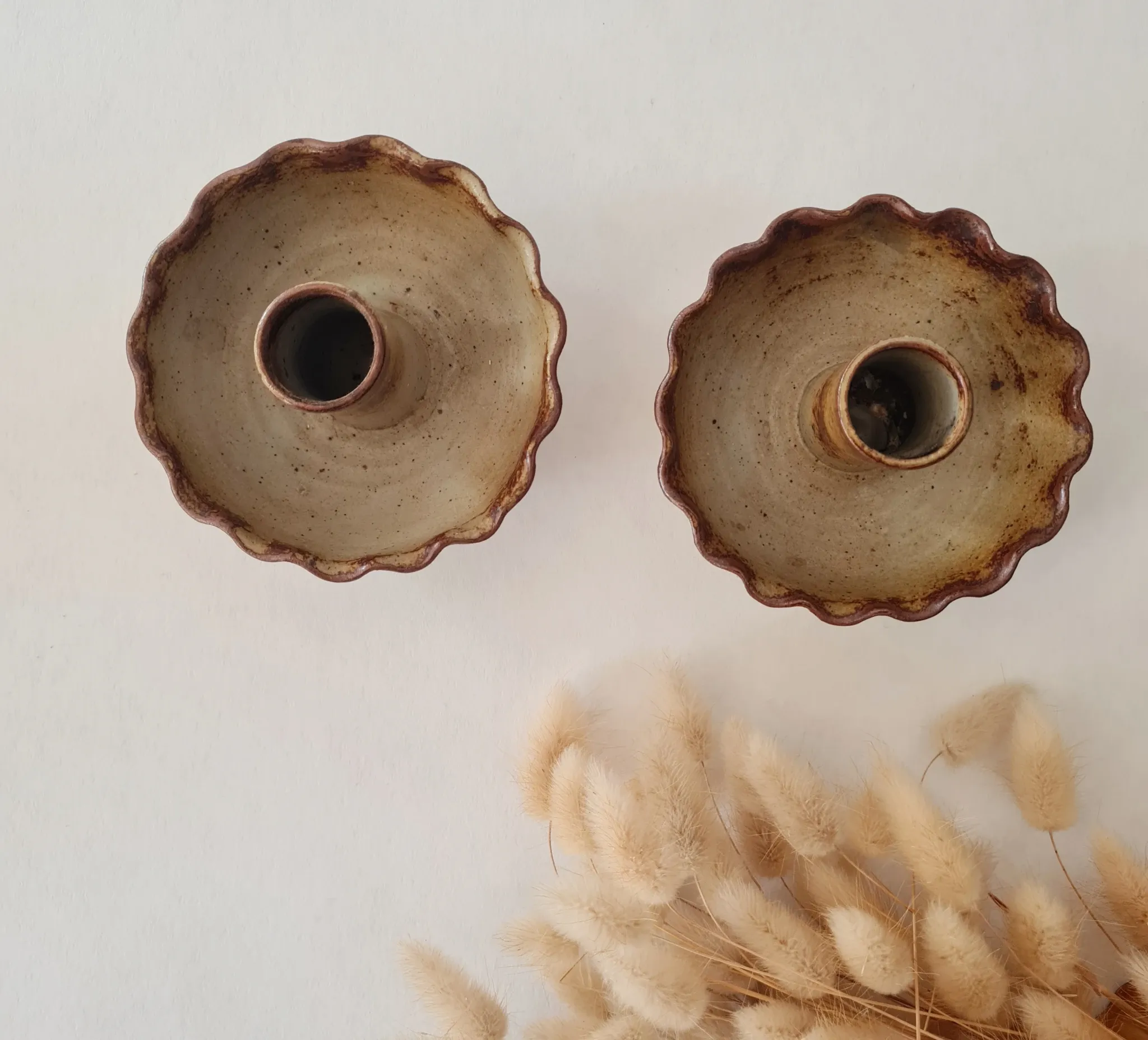 Pair of antique candlesticks / candle holders in stoneware – 1960s/70s